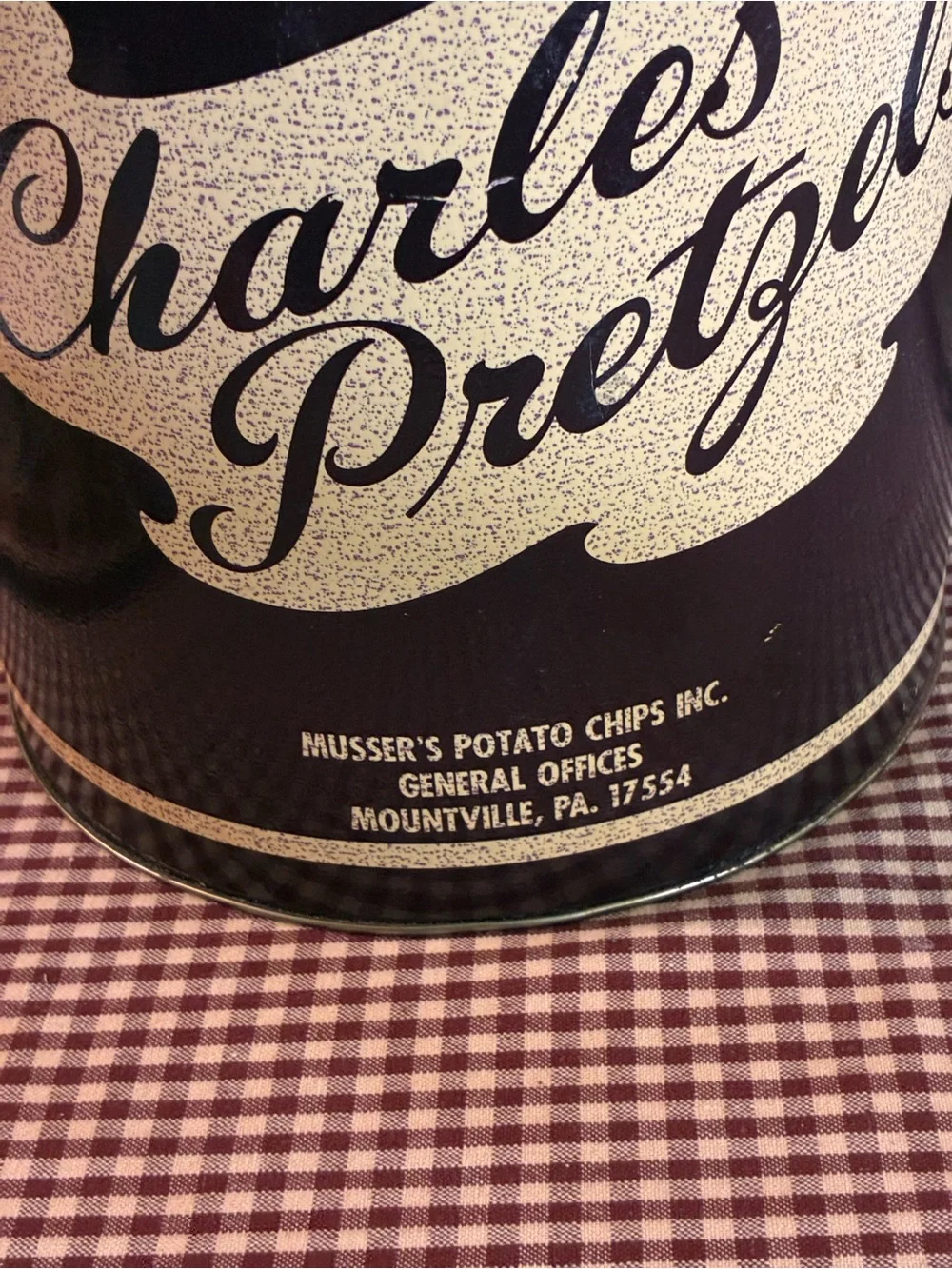 Charles Pretzels Vintage Metal Storage Tin - Brown and Cream